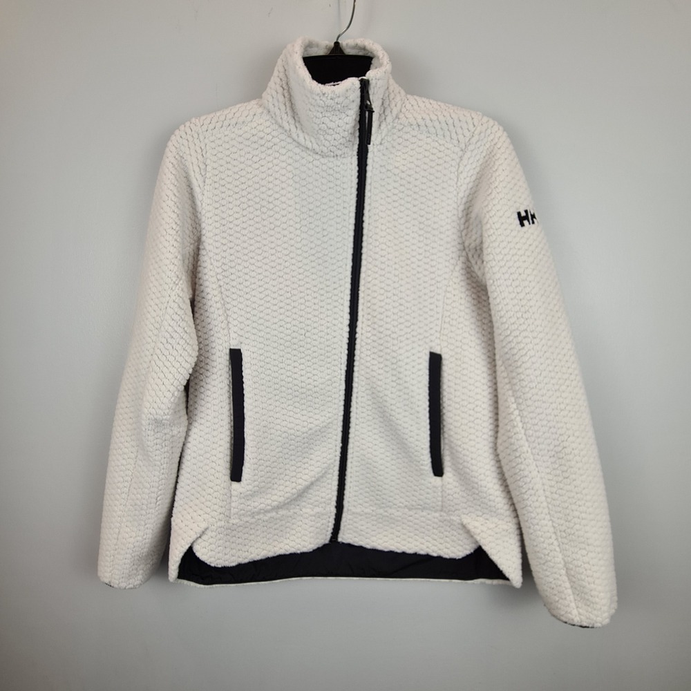 Helly Hansen Womens XS White Textured Lyra Fleece Full Zip Jacket Mock Neck Soft
